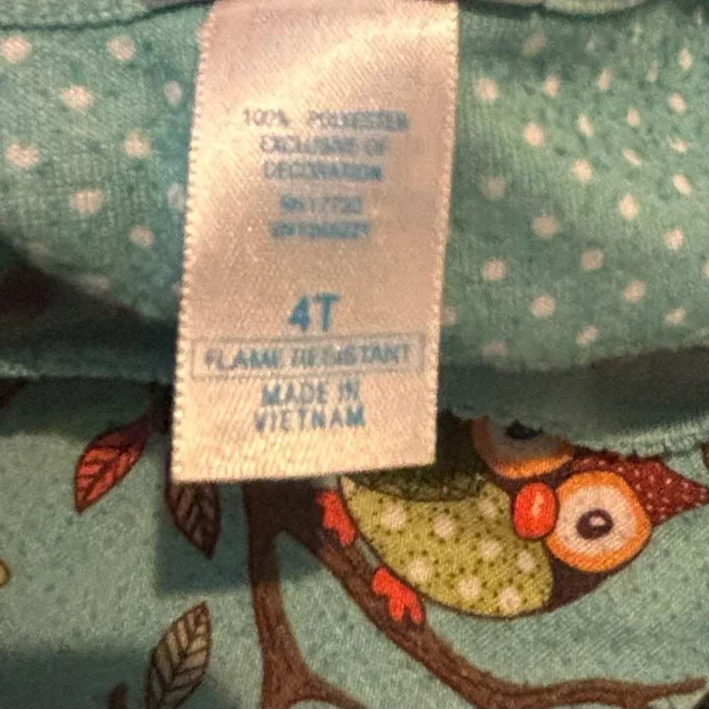Nick & Nora 4T FLAME RESISTANT 2 Piece Pajamas Owls Long pants & Button up top